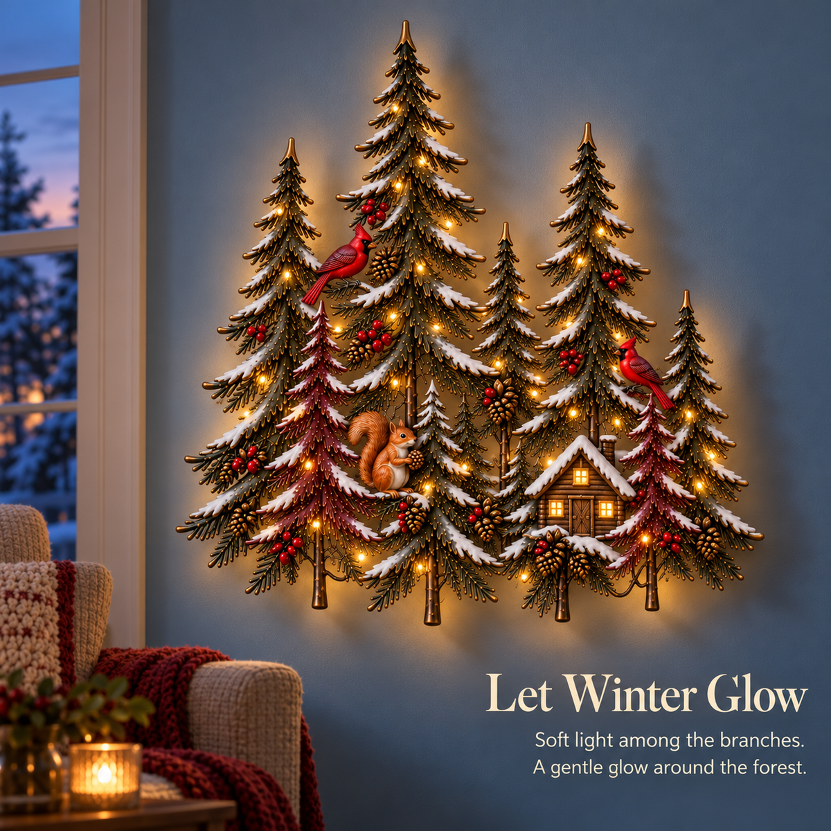 🌲 Woodland Glow – Lighted Winter Forest Wall Decor