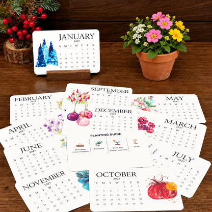 2027 calendar cards with the planting guide visible