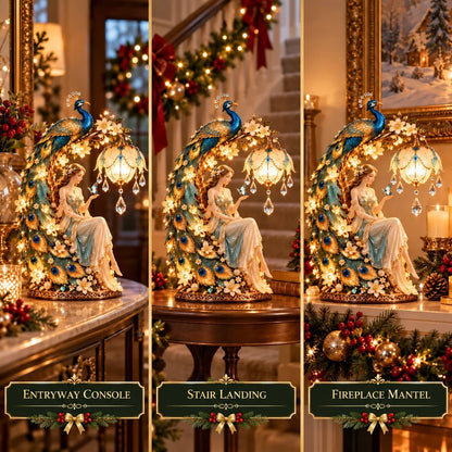 🦚✨ Moonlit Peacock Fairy™ – Bezaubernde Pfauenfee-Tischlampe mit warmem LED-Licht, kristallähnlichen Anhängern und eleganten Blumendetails | Stimmungsvolle Wohndekoration