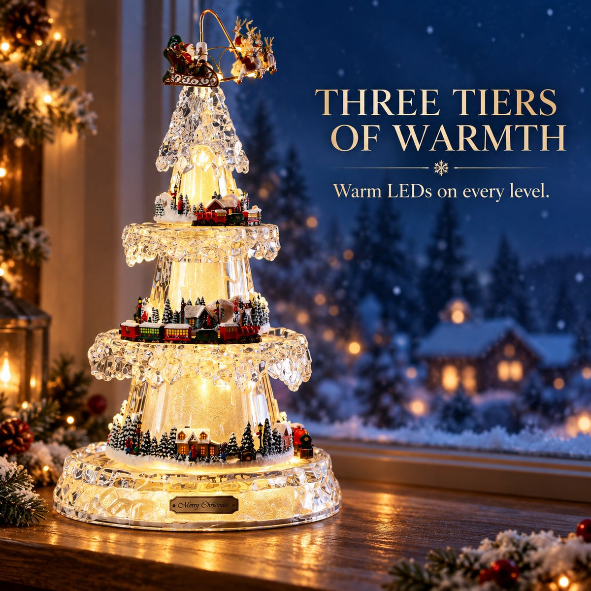 🎶Gold Three-Tier Christmas Village