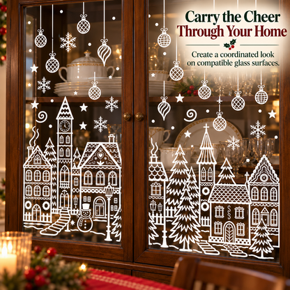🎄 Snowy Christmas Village Window Decorations ❄️