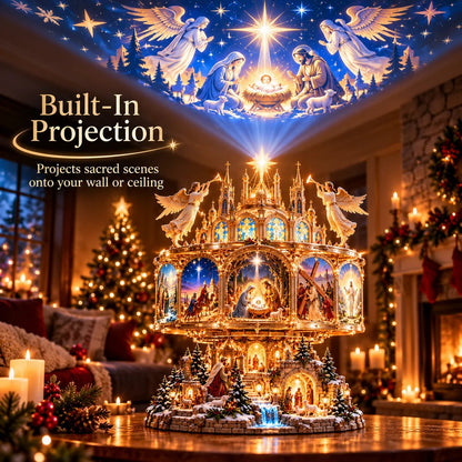 ✝️✨ Journey of Faith™ – 360° Rotating Lighted Bible Story Nativity Display with Angelic Cathedral & Sacred Scenes