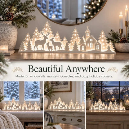 Light-Up Christmas Deer & Snowy Village Window Decor – 2-piece LED set ✨
