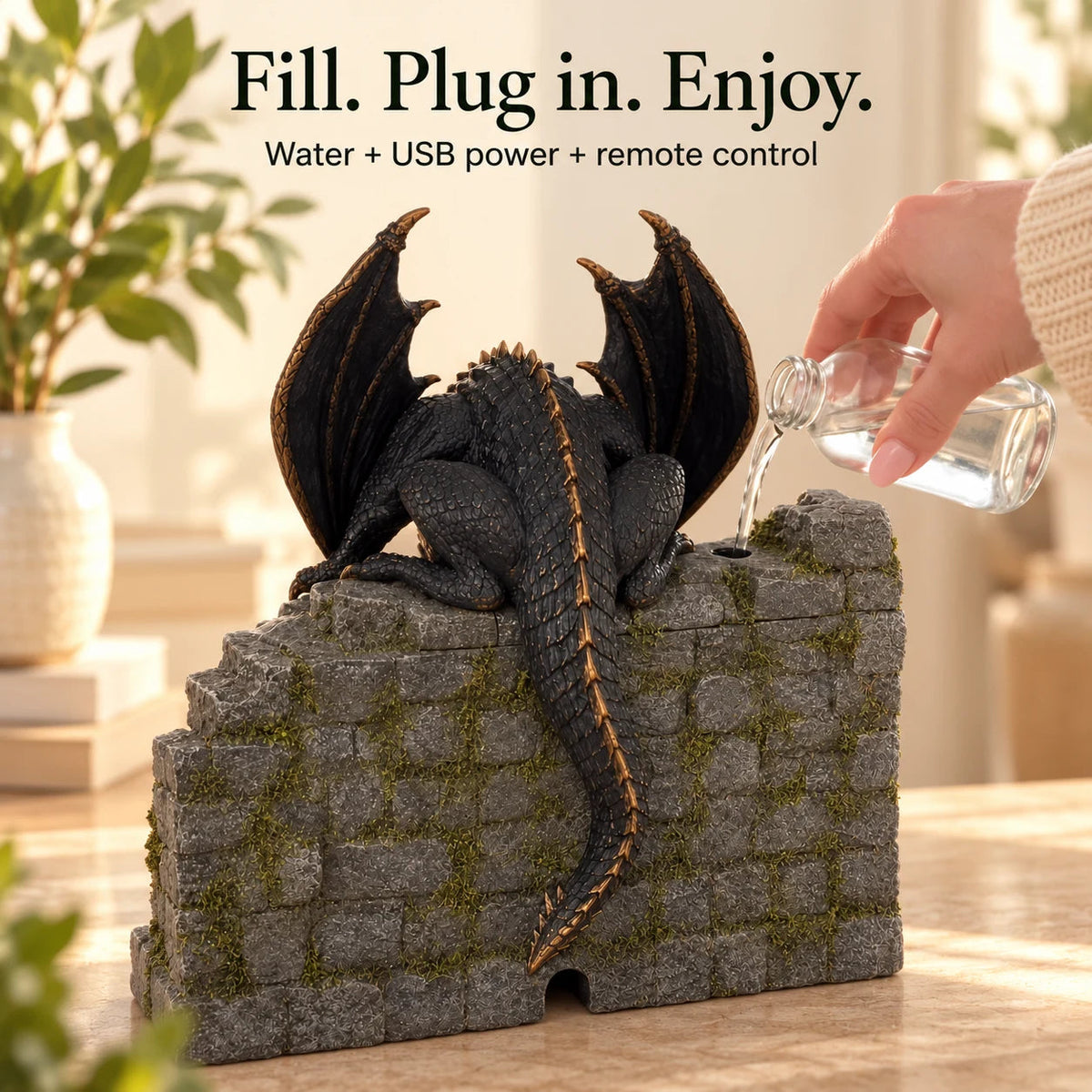 🐉 Dragon Mist Diffuser – Glowing Castle Bookshelf Decor