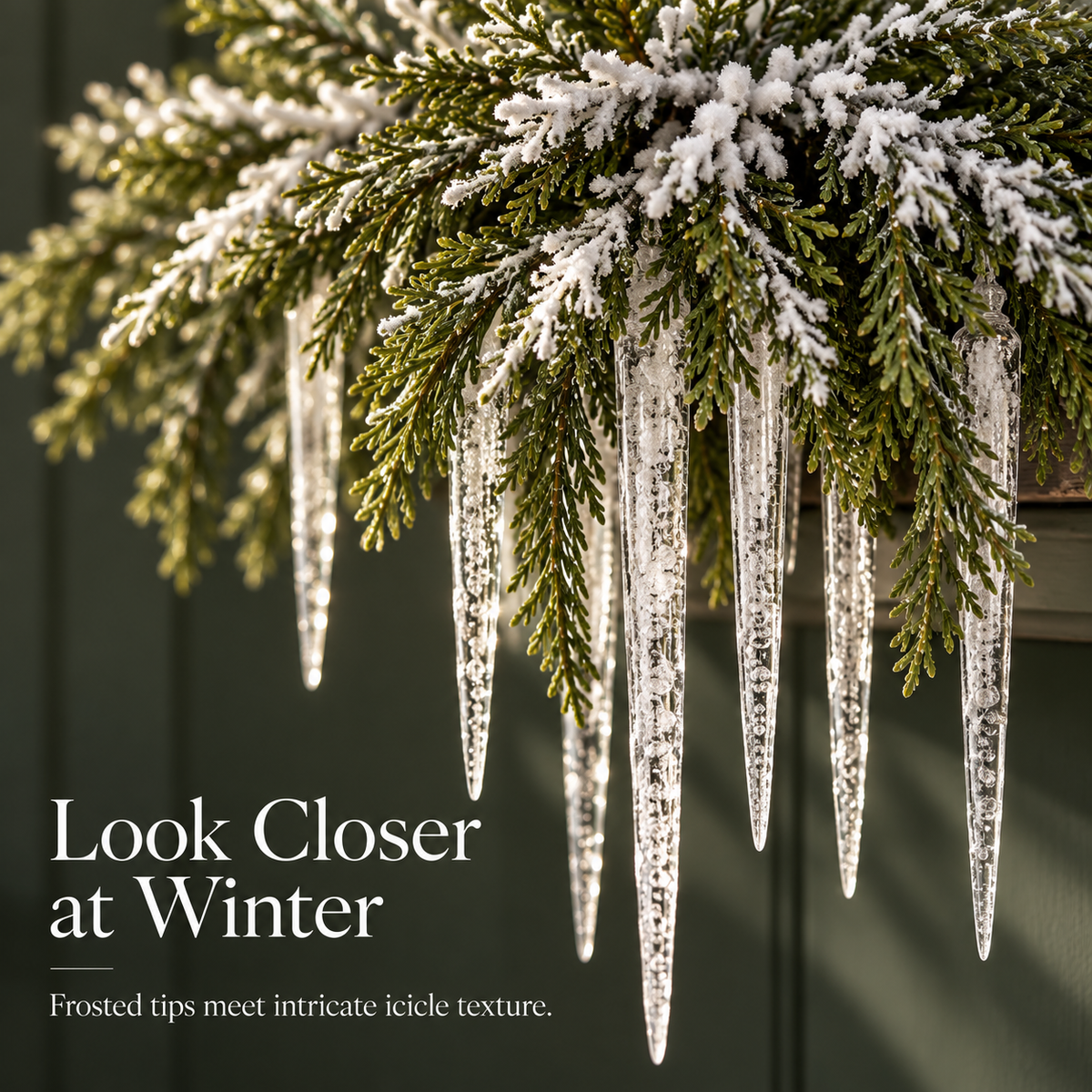 🎄 Snow-Frosted Cedar & Icicle Hanging Accent
