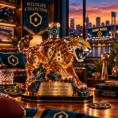 🐆 Sculpted Cheetah Whiskey Bottle — Anniversary Edition