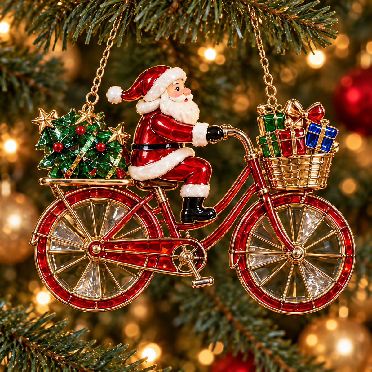🎄 2026 Vintage Stained Glass Christmas Bicycle Ornaments – Set of 6