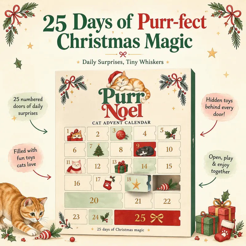 Cat Advent Calendar 2026 - 25 Days of Christmas Treats for Kittens, Holiday Gift Box with Interactive Toys & Snacks