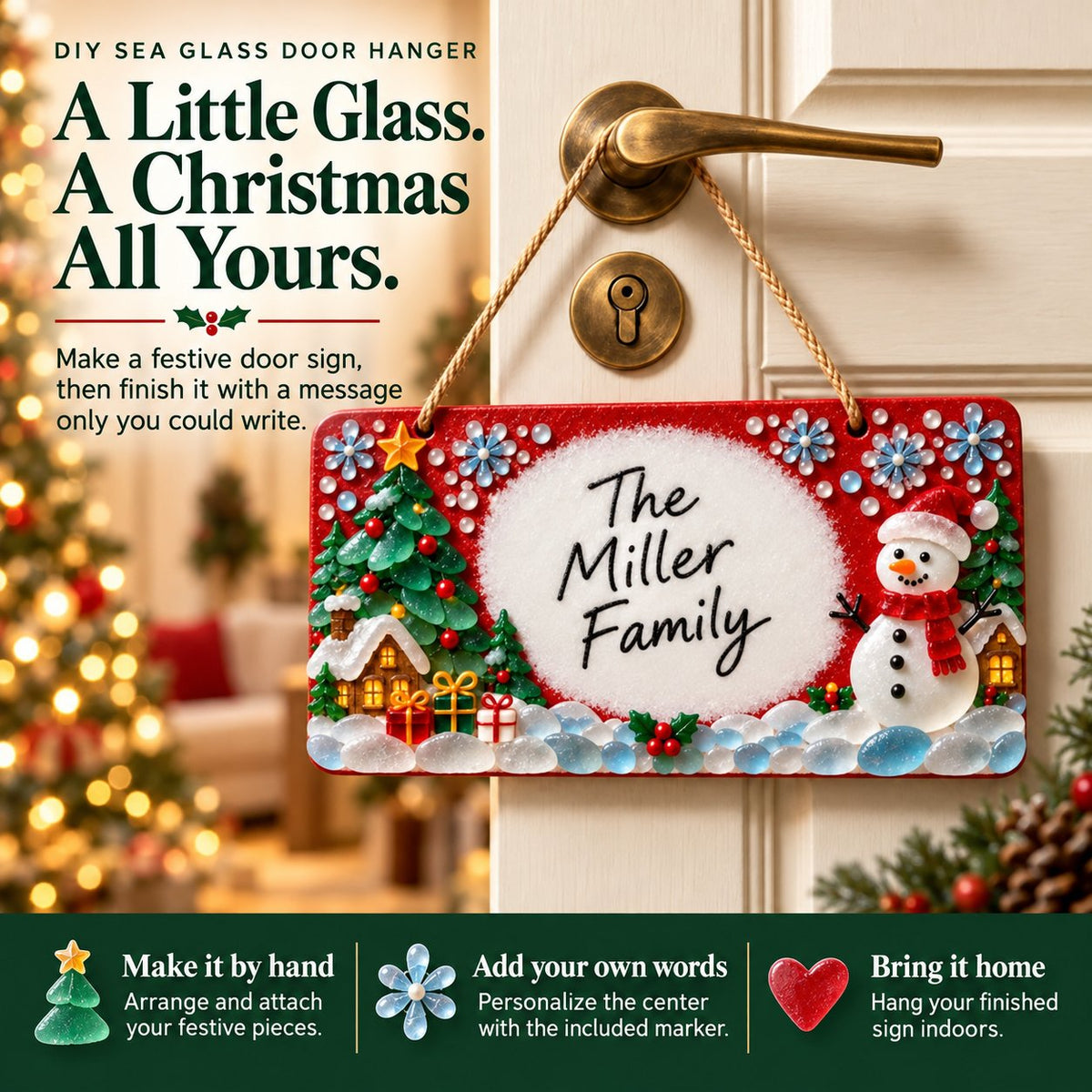 ⏳ Last Day 49% OFF – 🎄 Beginner-Friendly DIY Sea Glass Christmas Hanging Sign Kit | 8 Festive Designs with Handwritten Personalization ✍️