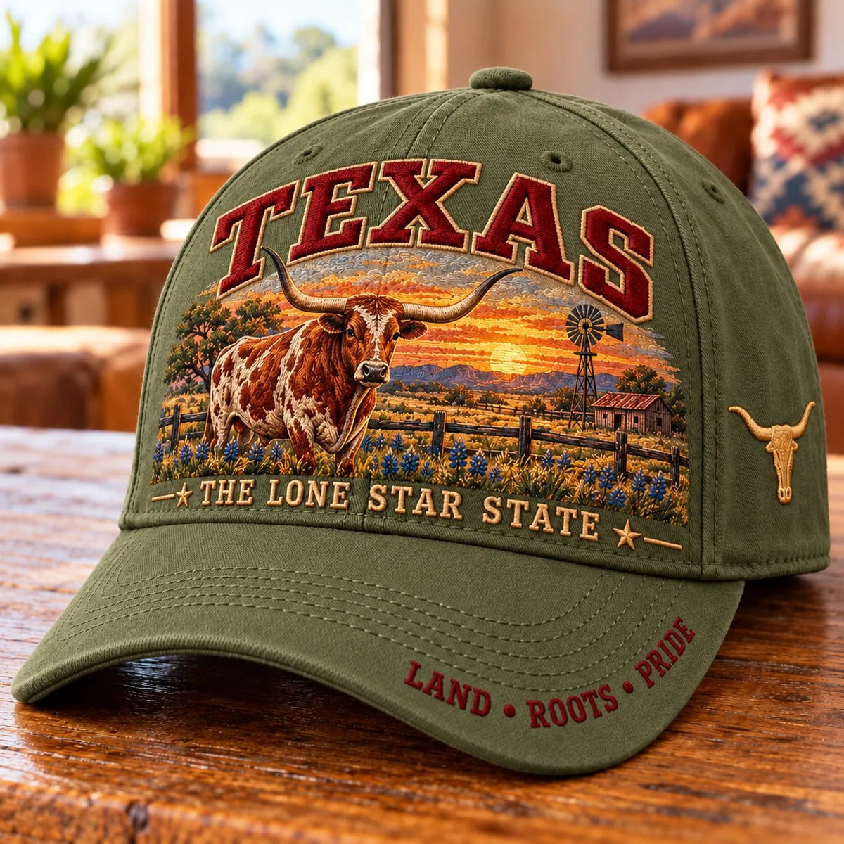 🤠 Texas Lone Star Longhorn Cap | Cotton-Poly Blend • Detailed Embroidery • Adjustable Fit