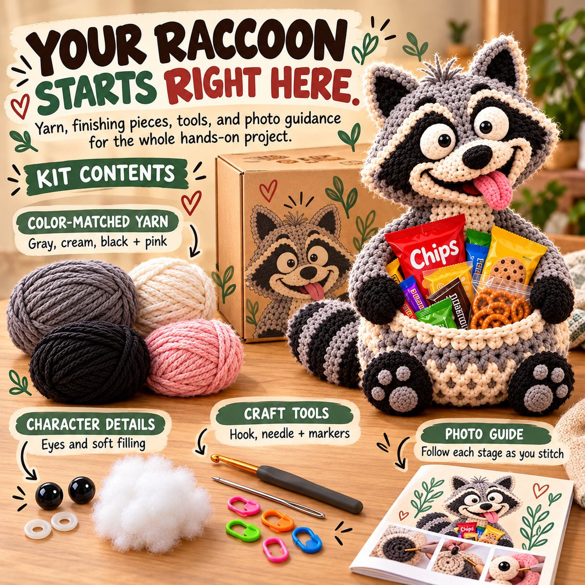 Funny Animal Crochet Snack Basket DIY Kit