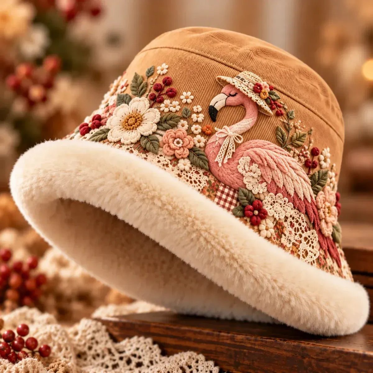 🌸 Women’s Warm Plush-Lined Winter Bucket Hat – Cute Floral & Animal Prints ❄️
