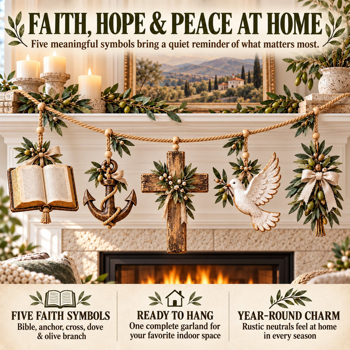 Faith, Hope & Love Christian Symbol Garland