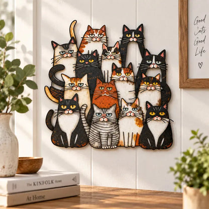 Whimsical Cat Family Metal Wall Art