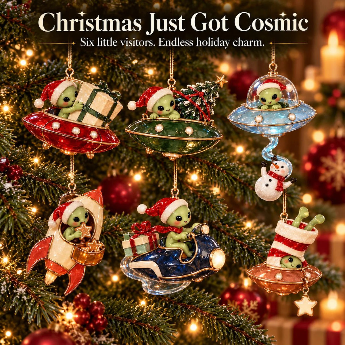 👽🎄 Christmas Alien UFO Ornaments – 6 Cute Cosmic Designs, Unique Christmas Tree Decorations & Holiday Gifts 🚀✨