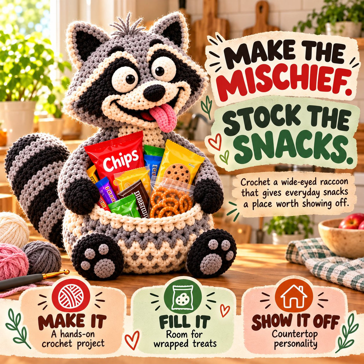 Funny Animal Crochet Snack Basket DIY Kit