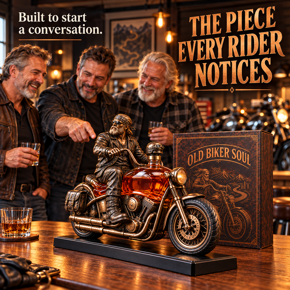 Old Biker Soul Motorcycle Whiskey Decanter