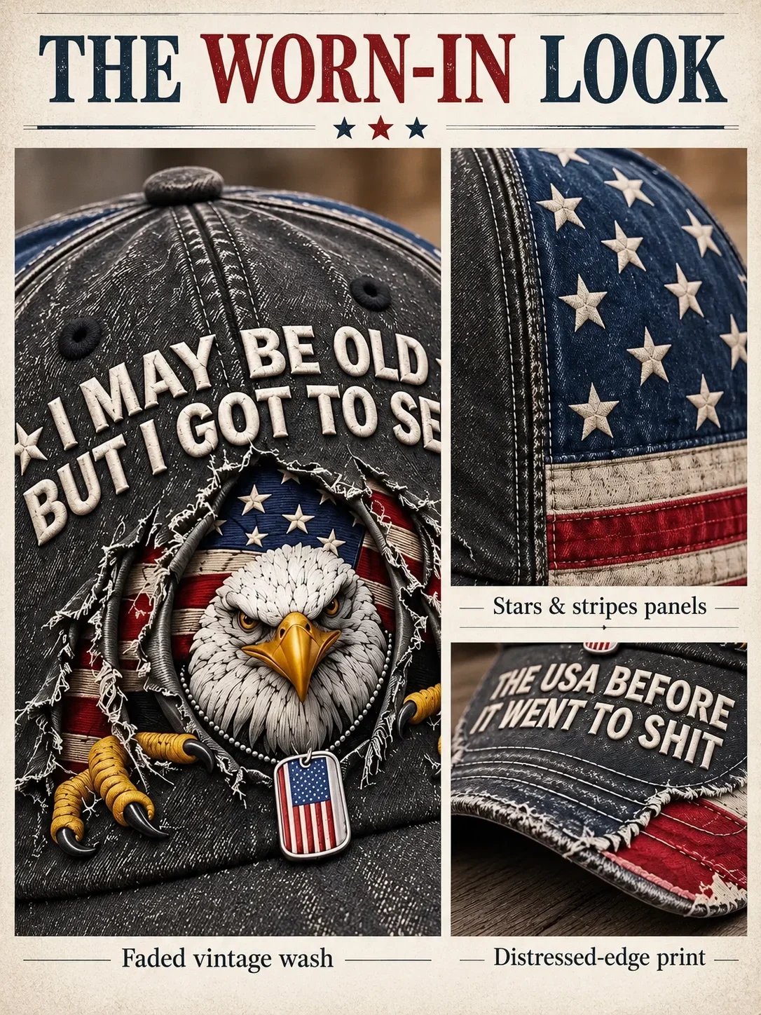 🦅🇺🇸 American Bald Eagle Embroidered Vintage Baseball Cap