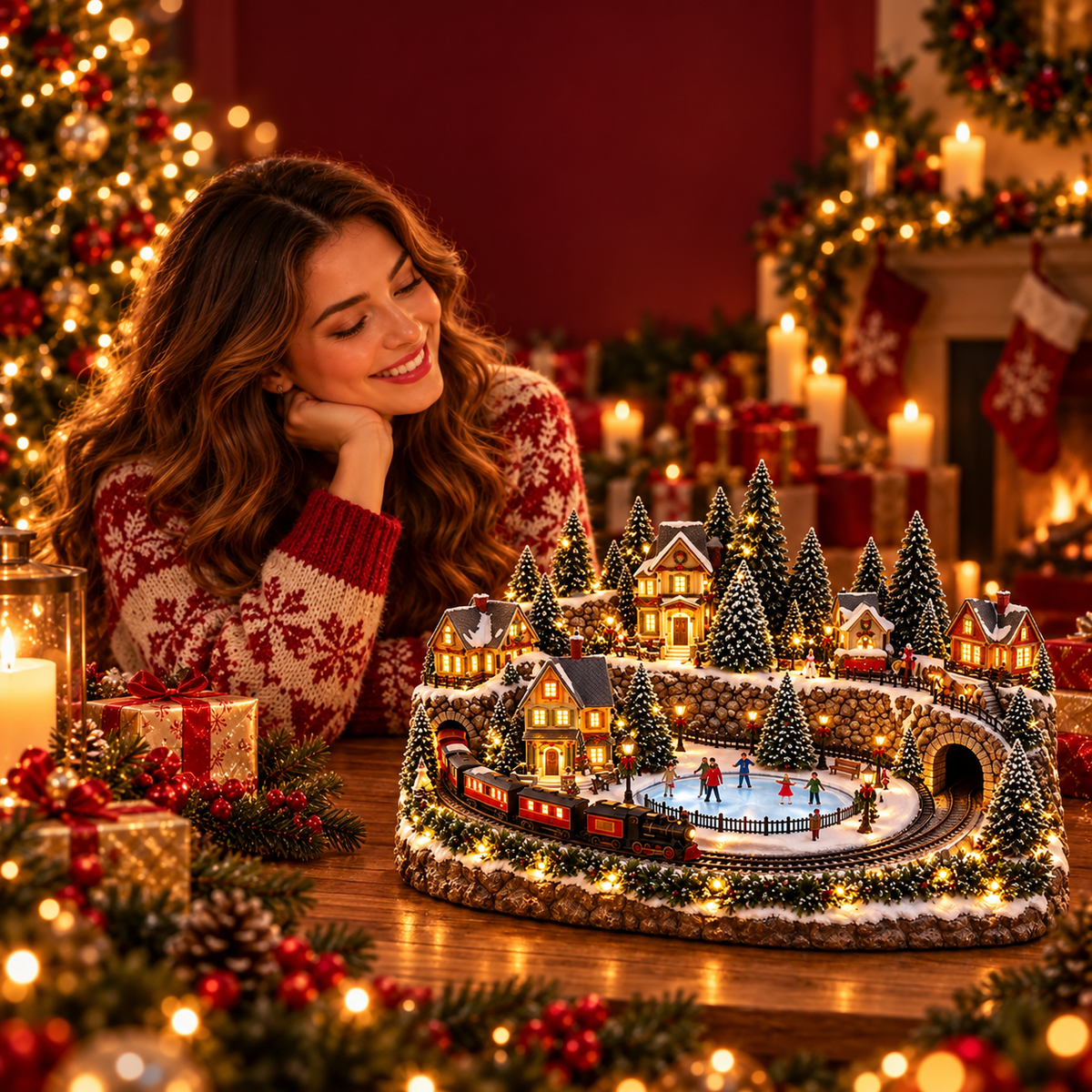 🚂🎄 Whimsical Light-Up Christmas Village — Animated Holiday Tabletop Decor