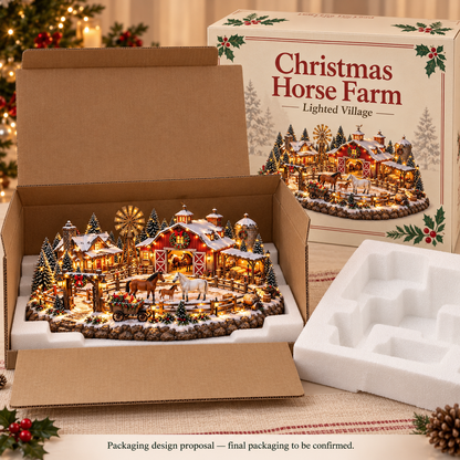 🐴🎄 Christmas Horse Stable Village – Lighted Equestrian Holiday Scene