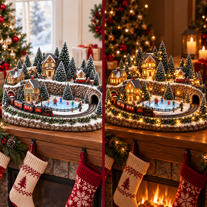 🚂🎄 Whimsical Light-Up Christmas Village — Animated Holiday Tabletop Decor