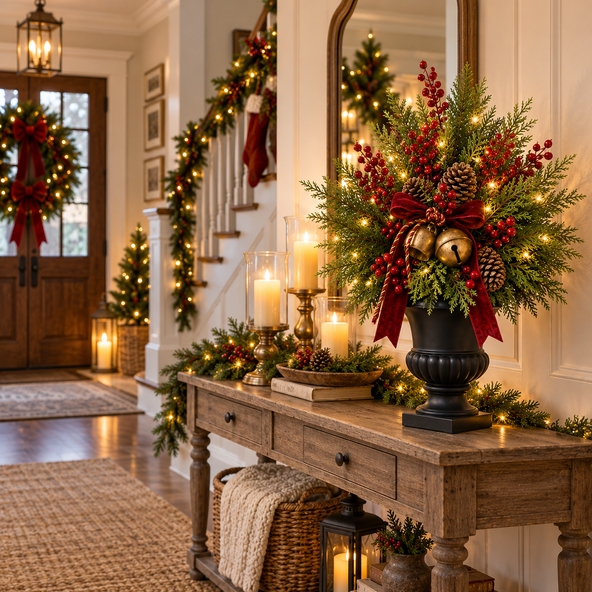 24-Inch Pre-Lit Christmas Evergreen Urn Filler