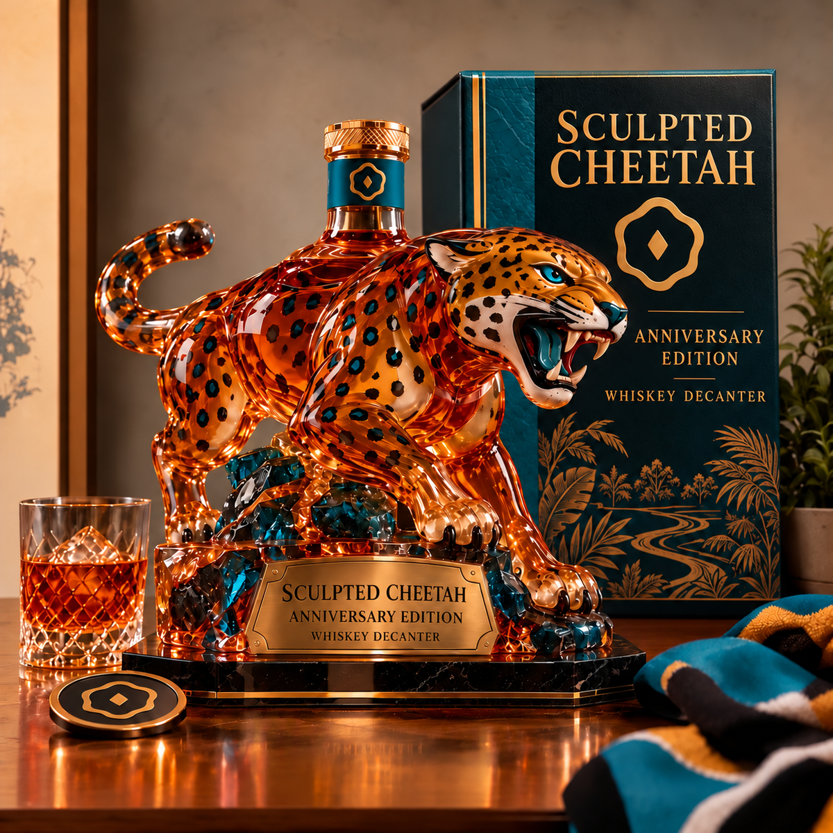 🐆 Sculpted Cheetah Whiskey Bottle — Anniversary Edition