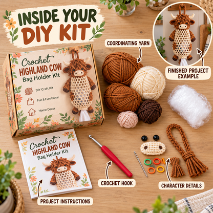 Crochet Animal Bag Holder DIY Kit – Cute & Functional Hanging Storage Craft Kit