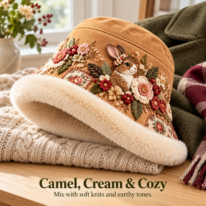 🌸 Women’s Warm Plush-Lined Winter Bucket Hat – Cute Floral & Animal Prints ❄️