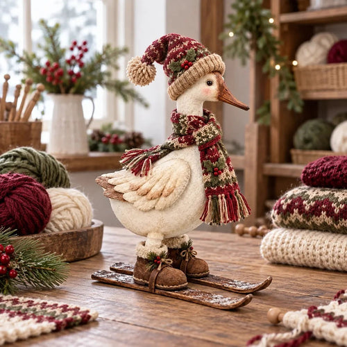 🎄⛷️ Vintage Christmas Skiing Goose Figurine | Adorable Holiday Home Decor
