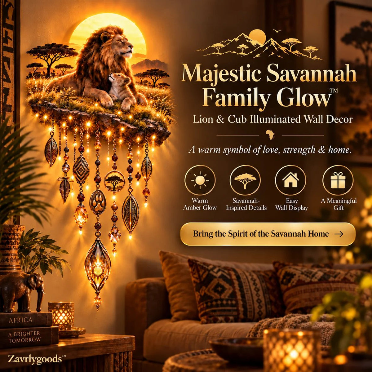Majestic Savannah Family Glow™ – Lion & Cub Illuminated Wall Decor