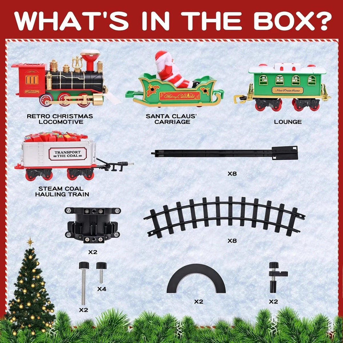 🚂🎄Electric Christmas Train Set Around Tree – Holiday Train Decoration with Lights, Sound & Smoke Effects for Kids & Family