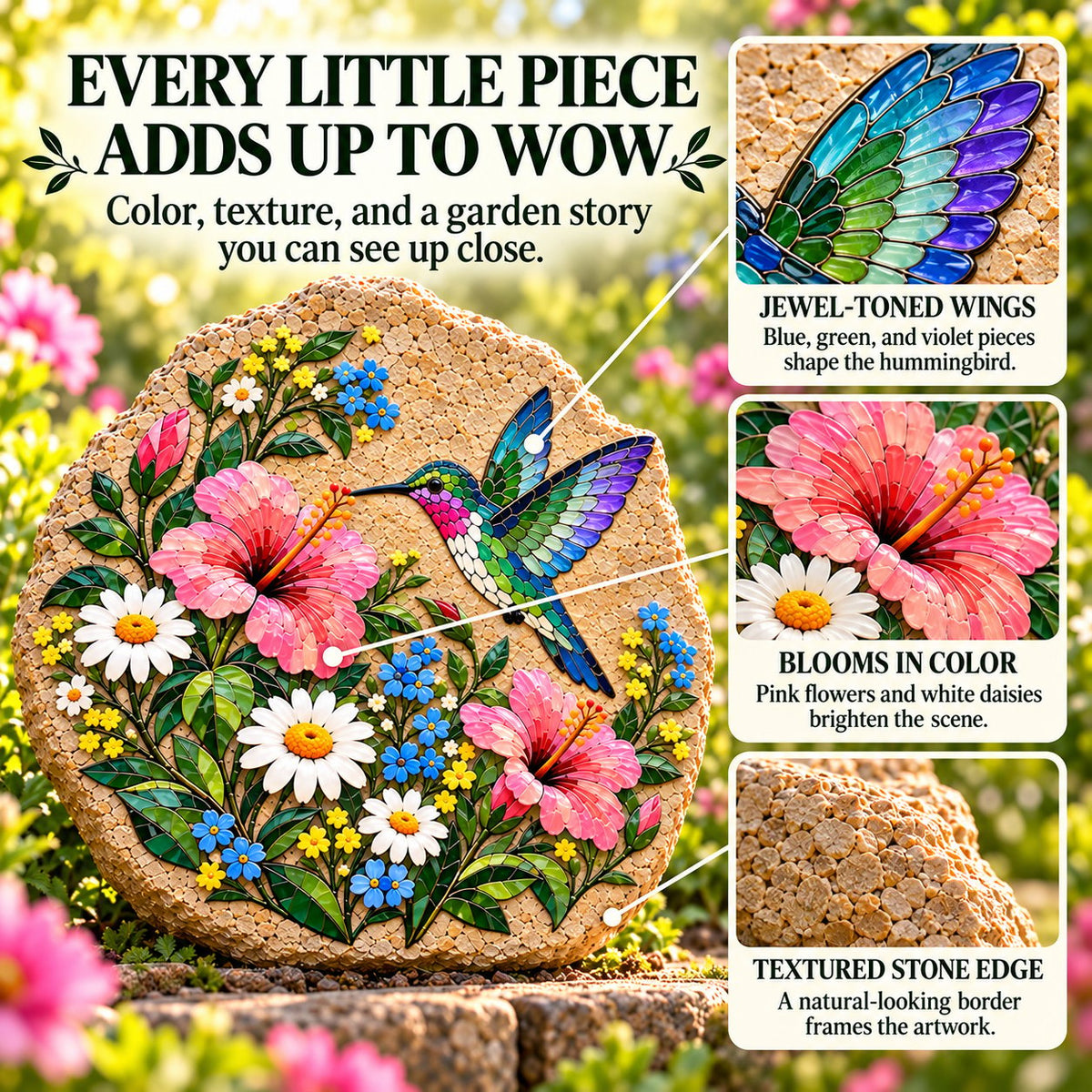 ⏳ Last Day 49% OFF – 🐦 Beginner-Friendly Hummingbird Wildflower Mosaic DIY Kit | Complete Kit with Mosaic Pieces, Tools & Guide Included 💕