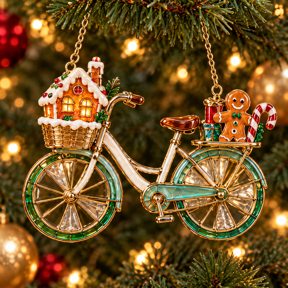 🎄 2026 Vintage Stained Glass Christmas Bicycle Ornaments – Set of 6