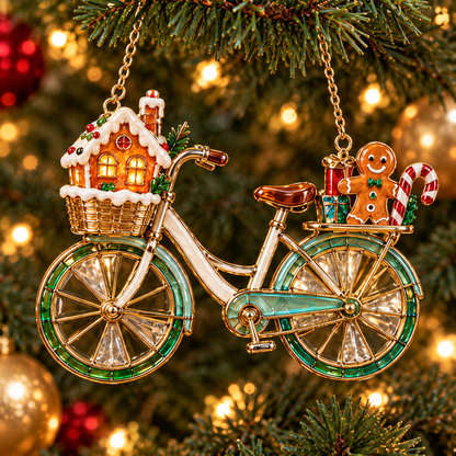 🎄 2026 Vintage Stained Glass Christmas Bicycle Ornaments – Set of 6