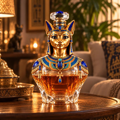 🐈 Bastet’s Royal Legacy Whiskey Decanter – Golden Egyptian Cat Collector’s Edition 🏺