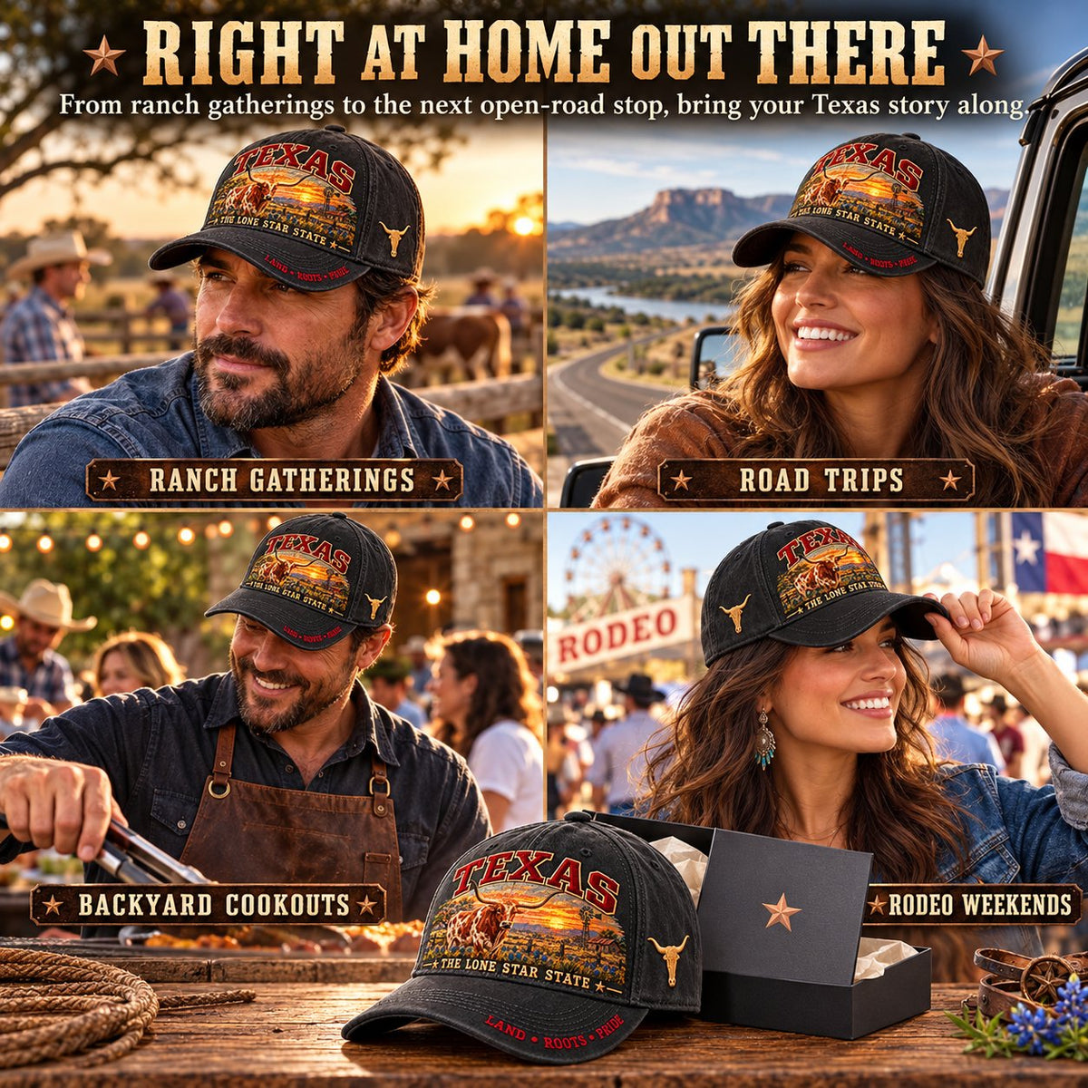 🤠 Texas Lone Star Longhorn Cap | Cotton-Poly Blend • Detailed Embroidery • Adjustable Fit