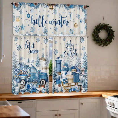 🎄3-Piece Christmas Kitchen Curtain Set | Water-Resistant Valance & Tier Curtains🏡