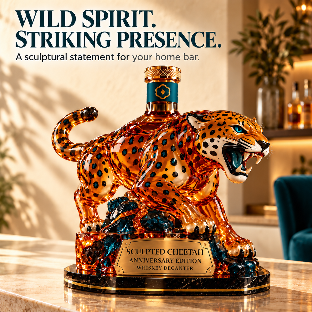 🐆 Sculpted Cheetah Whiskey Bottle — Anniversary Edition