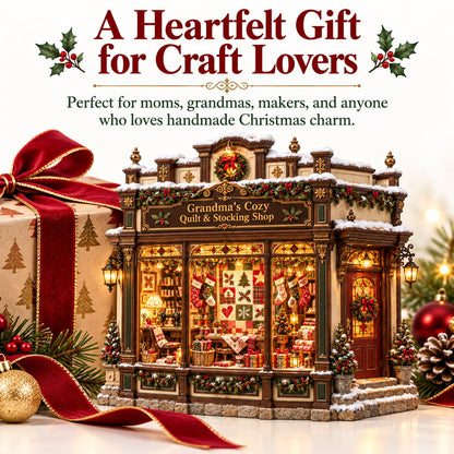 Grandma's Christmas Quilting Cottage – DIY Light-Up Miniature Dollhouse Kit, Cozy Holiday Craft & Handmade Christmas Gift