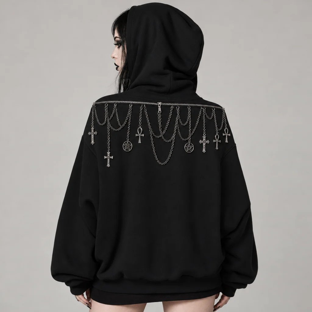 🖤 Gothic Reveal Hoodie for Alternative Fashion Lovers – Lace, Skull & Rose Design
