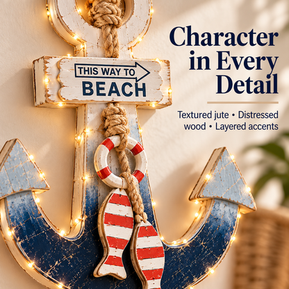 Lighted Coastal Wooden Anchor Wall Decor
