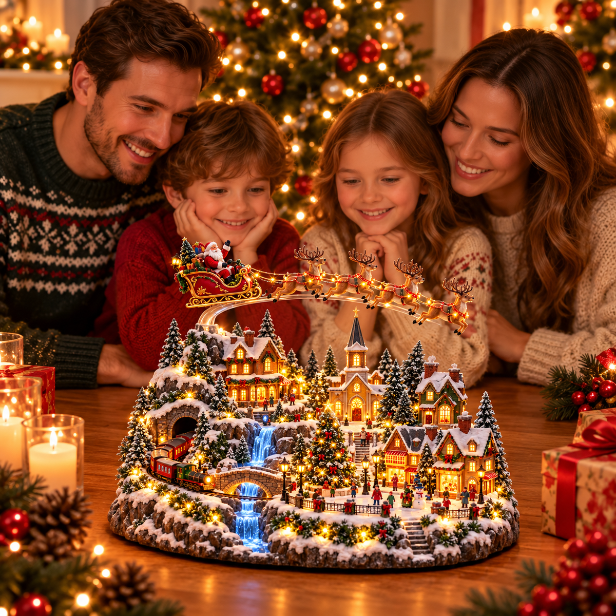 🚂🎄 Whimsical Light-Up Christmas Village — Animated Holiday Tabletop Decor