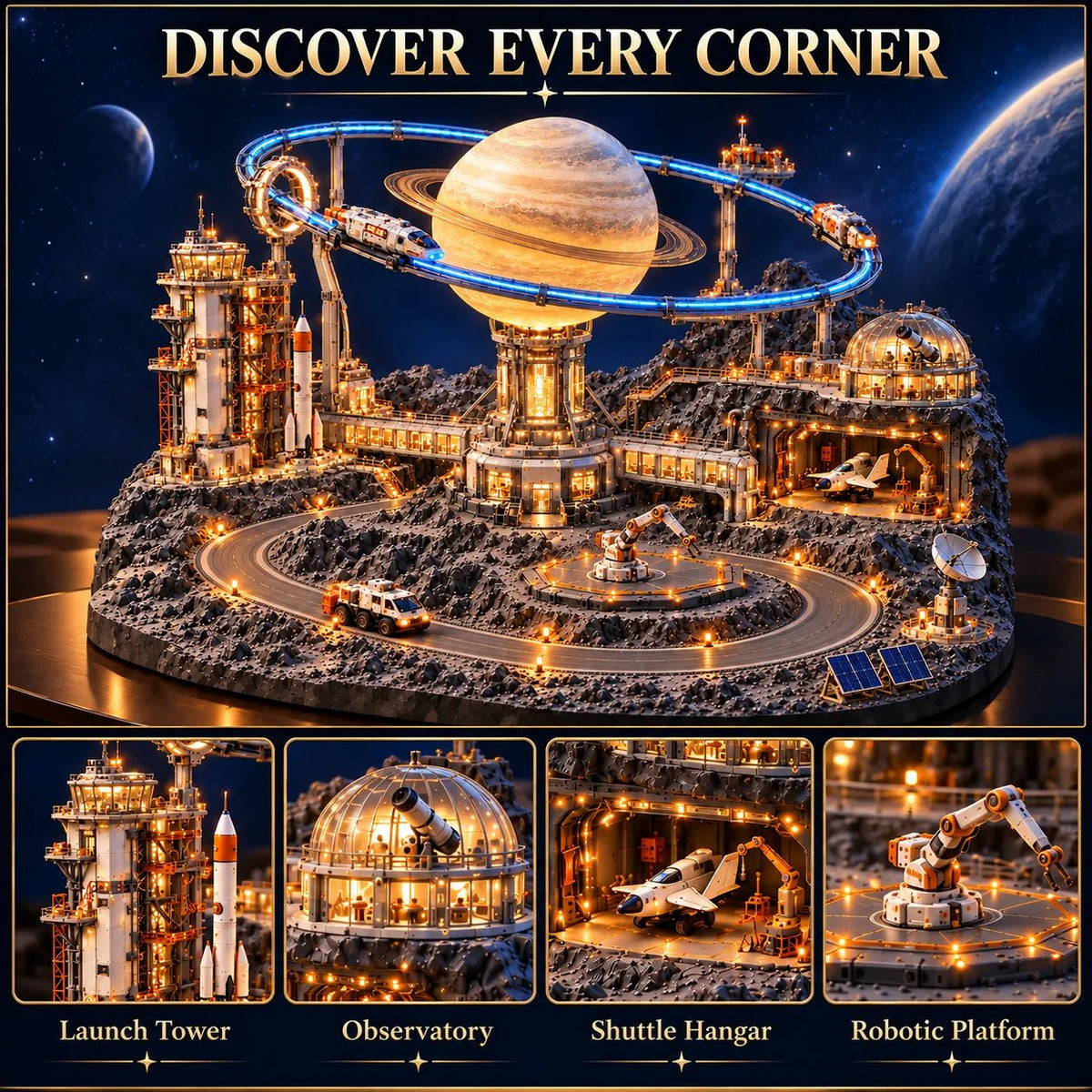 🚀 Orbit Station — Illuminated Spaceport with Moving Trains & Rotating Planet