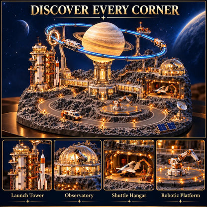🚀 Orbit Station — Illuminated Spaceport with Moving Trains & Rotating Planet