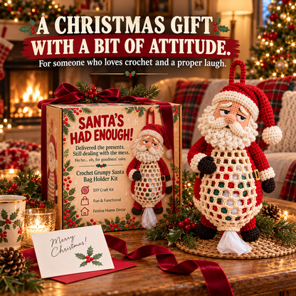 🎄 Christmas Crochet Bag Holder DIY Kit – 4 Funny Festive Designs | A Gift With a Bit of British Humour