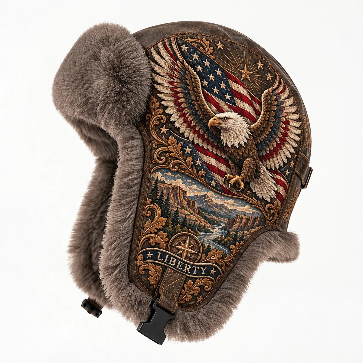 🦅 “Wings of Freedom” Genuine Leather Winter Trapper Hat with Plush Lining