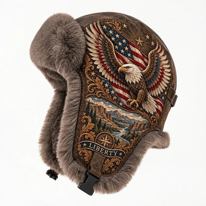 🦅 “Wings of Freedom” Genuine Leather Winter Trapper Hat with Plush Lining
