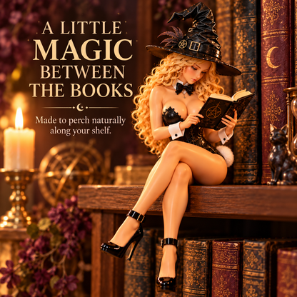 🔮🖤 Witchy Bunny Shelf Sitter Figurine – Gothic Reading Witch Decor 📖