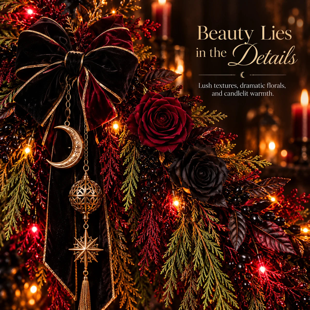 🖤🥀 Dark Gothic Cedar Garland – Victorian-Inspired Fireplace & Holiday Decor ✨